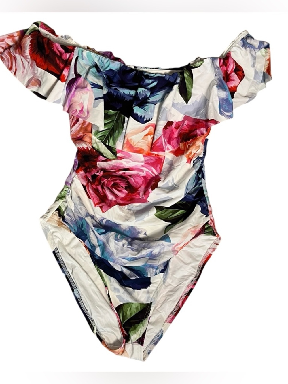 La Blanca Paradise City Floral Off Shoulder Ruffle One Piece Swimsuit Size 4